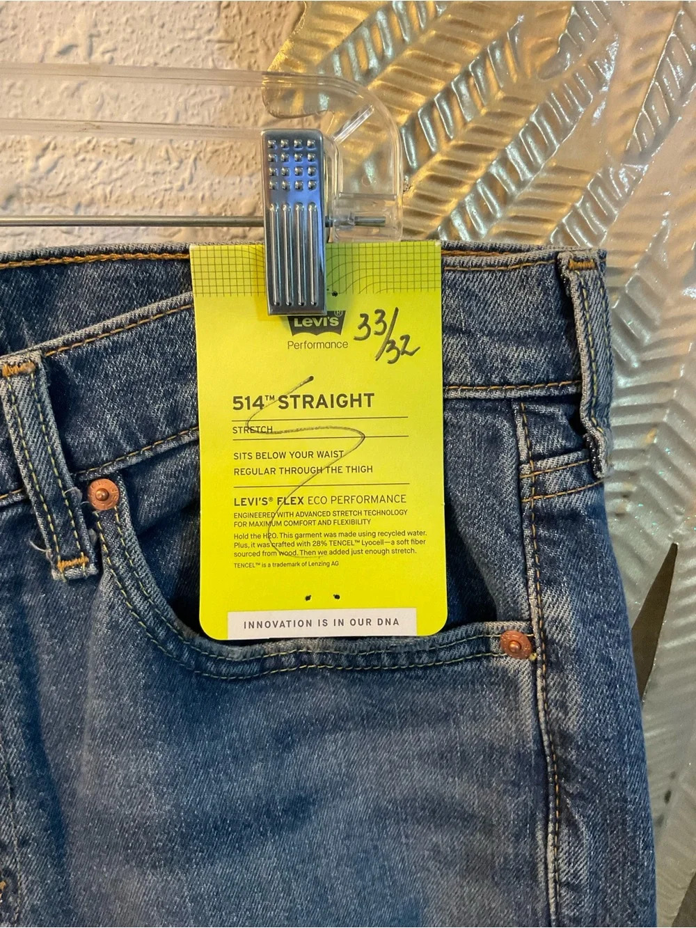 Levis 514 Straight Fit Denim‎ Jeans Mens W33 L32 Stretch Blue